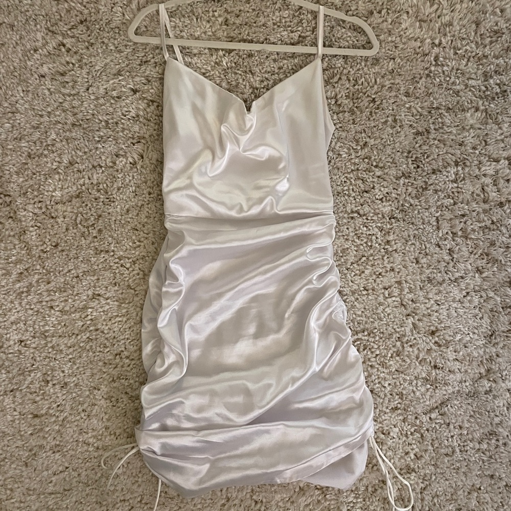 White satin cowl neck dress